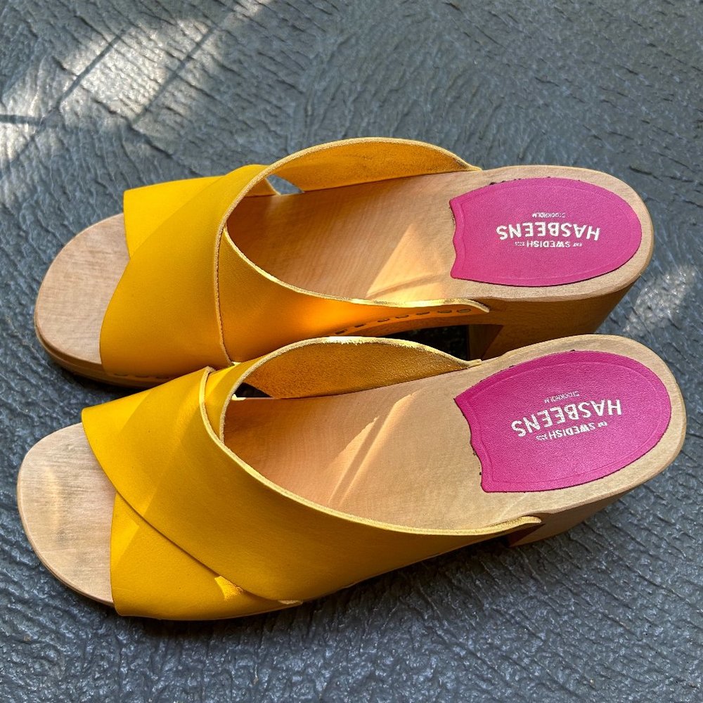 Swedish Hasbeens Sandals - Yellow Leather Size 40